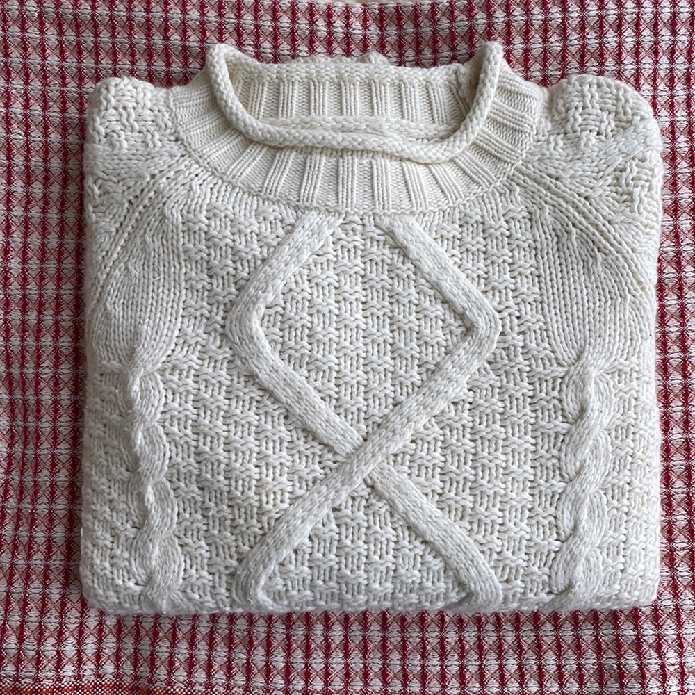 J.Crew Cream Roll-Neck Cable-Knit Sweater, Size Small